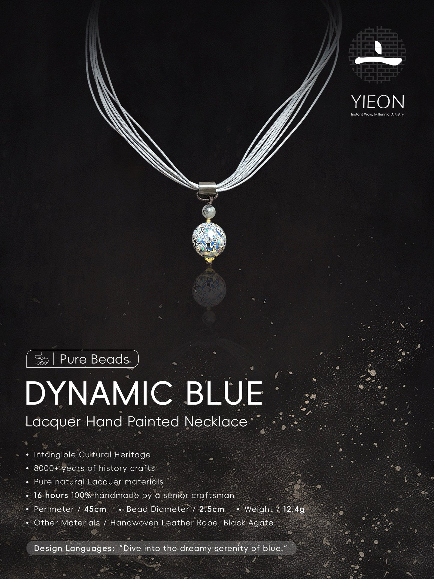 Dynamic Blue (Pure Beads)Lacquer Hand Painted Necklace