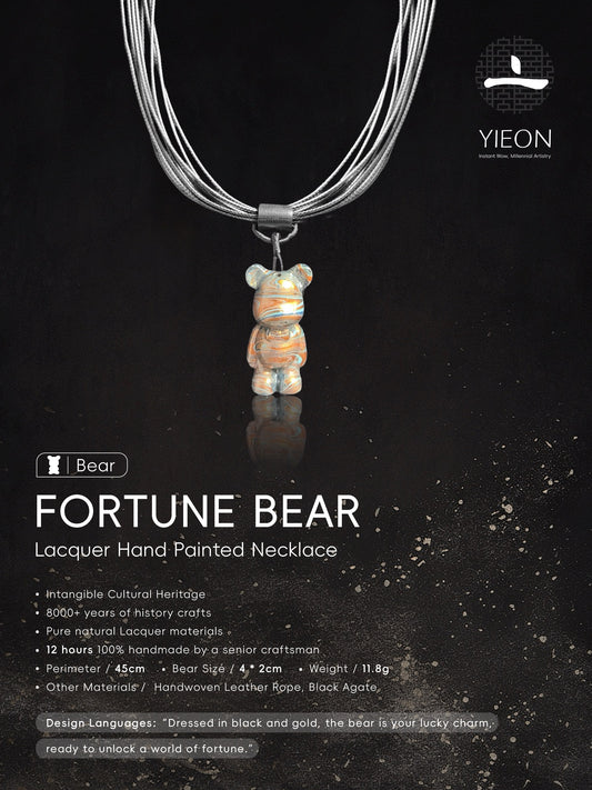 Fortune Bear (Bear)Lacquer Hand Painted Necklace